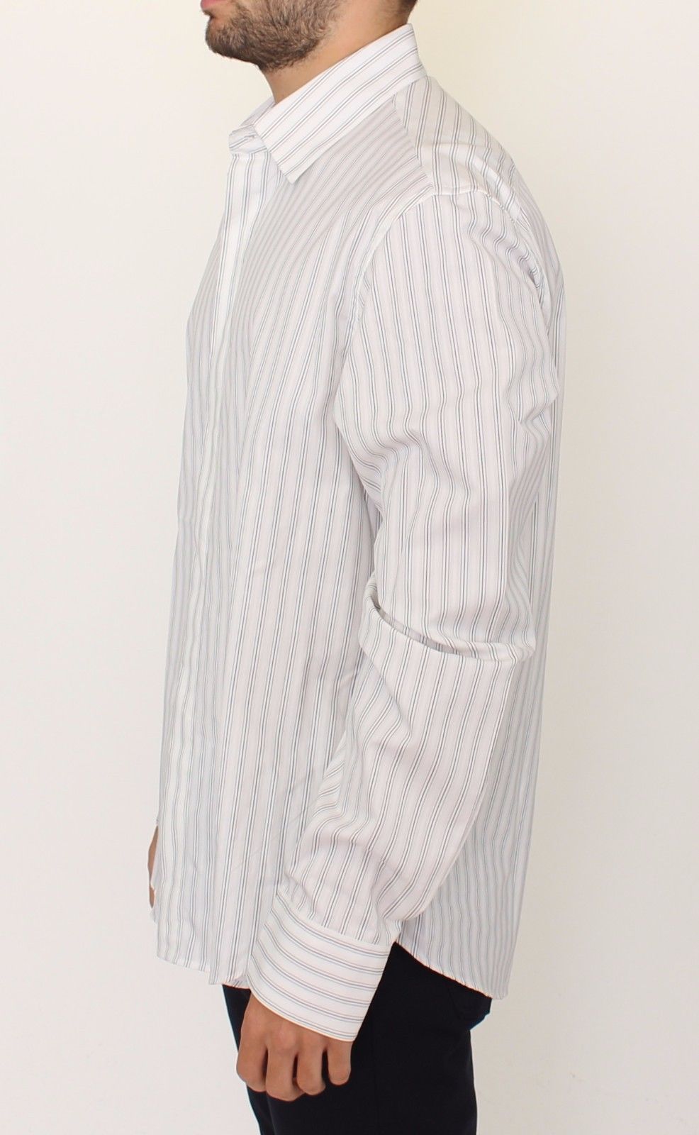 Ermanno Scervino white and black striped regular fit casual shirt